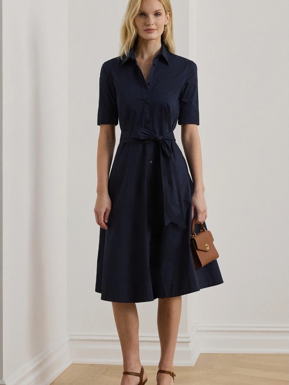 Lauren Ralph Lauren Navy Short-sleeve Shirt Dress Cotton Blend